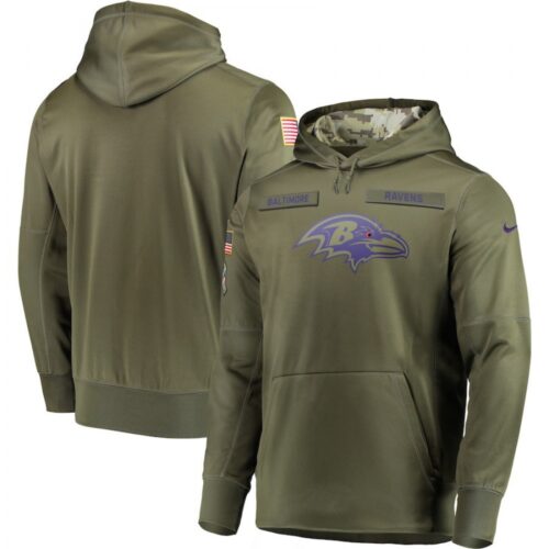 6862b01c87c67_1 Men's Baltimore Ravens 2018 Olive Salute to Service Sideline Therma Performance Pullover Stitched NFL Hoodie