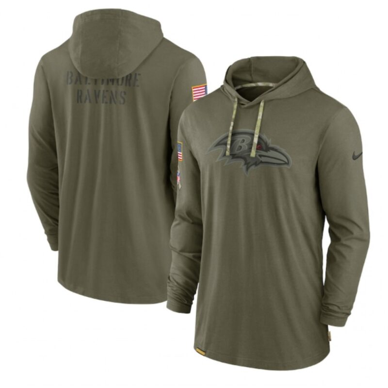 6862b0231c830_1 Men's Baltimore Ravens 2022 Olive Salute to Service Tonal Pullover Hoodie