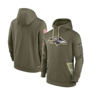 6862b02626f27_1 Men's Baltimore Ravens 2022 Olive Salute to Service Therma Performance Pullover Hoodie