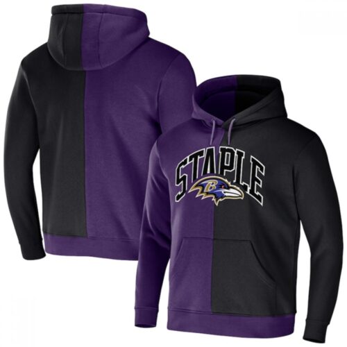 6862b04f35928_1 Men's Baltimore Ravens Purple/Black Split Logo Pullover Hoodie