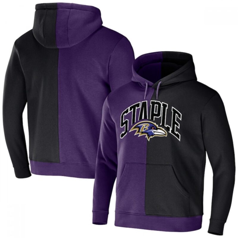 6862b04f35928_1 Men's Baltimore Ravens Purple/Black Split Logo Pullover Hoodie