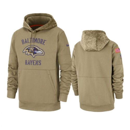 6862b07596862_1 Men's Baltimore Ravens Tan 2019 Salute to Service Sideline Therma Pullover Hoodie