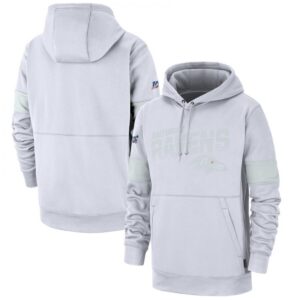 6862b0794a52d_1 Men's Baltimore Ravens White 2019 100th Season Sideline Platinum Therma Pullover Hoodie