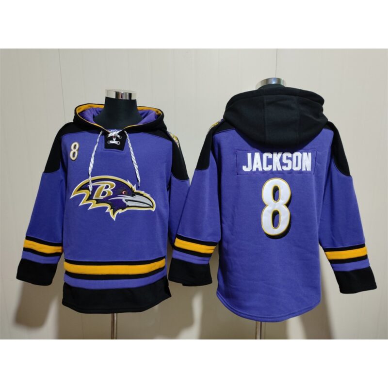 6862b08d4546b_1 Men's Baltimore Ravens #8 Lamar Jackson Ageless Must-Have Lace-Up Pullover Hoodie