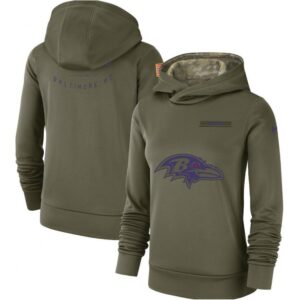 6862b0cd57915_1 Women's Baltimore Ravens Olive Salute to Service Team Logo Performance Pullover NFL Hoodie