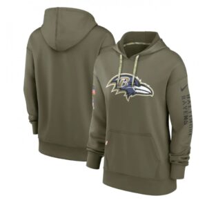 6862b0d12dd5f_1 Women's Baltimore Ravens 2022 Olive Salute to Service Therma Performance Pullover Hoodie(Run Small)