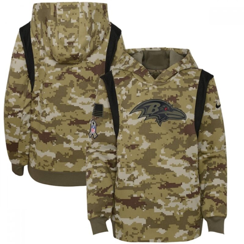 6862b0eb5348d_1 Youth Baltimore Ravens 2021 Camo Salute To Service Therma Performance Pullover Hoodie