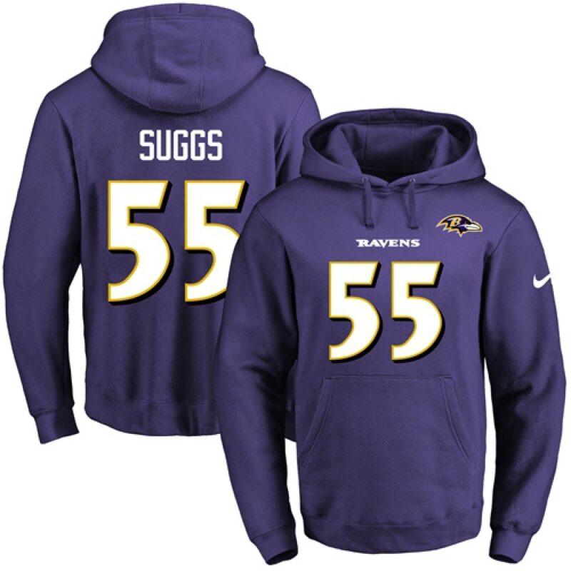 6862b14e7153b_1 Ravens #55 Terrell Suggs Purple Name & Number Pullover NFL Hoodie