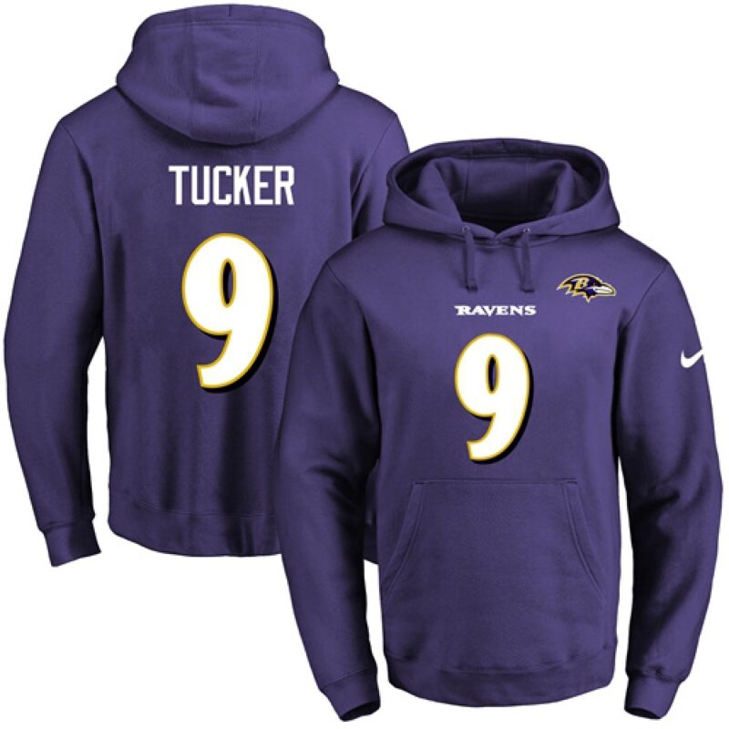 6862b18410594_1 Ravens #9 Justin Tucker Purple Name & Number Pullover NFL Hoodie