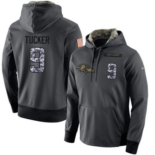 6862b1d6321a4_1 NFL Men's Baltimore Ravens #9 Justin Tucker Stitched Black Anthracite Salute to Service Player Performance Hoodie