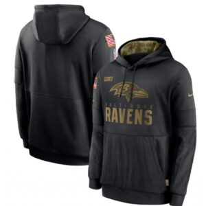6862b1d9e9b06_1 Men's Baltimore Ravens 2020 Black Salute to Service Sideline Performance Pullover Hoodie