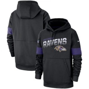 6862b1e3754d3_1 Men's Baltimore Ravens 2019 Black 100th Season Sideline Team Logo Performance Pullover Hoodie