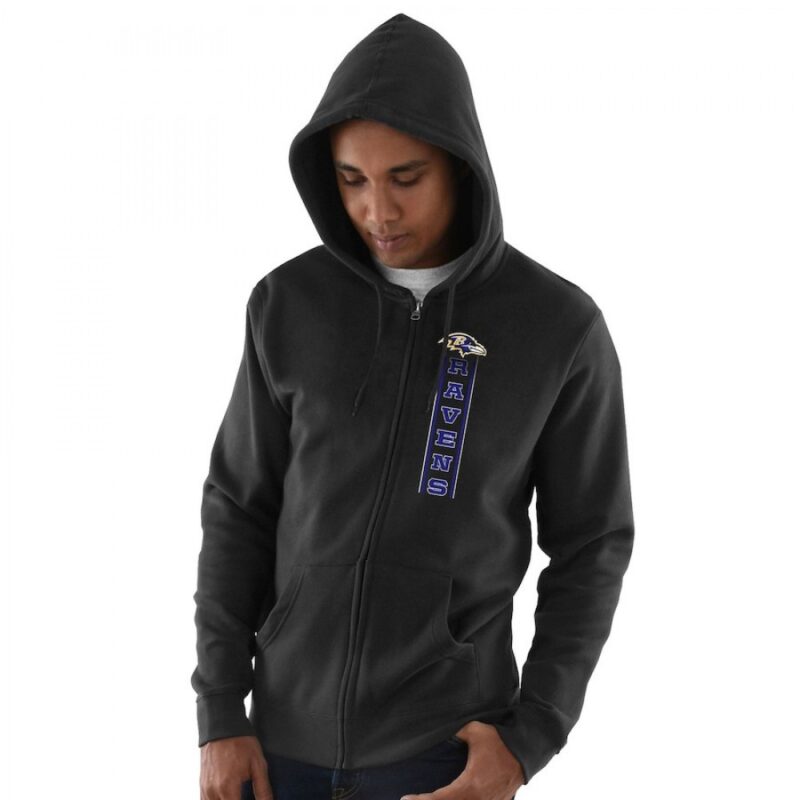6862b1e9e18d0_1 Men's Baltimore Ravens Black Hook and Ladder Full-Zip NFL Hoodie