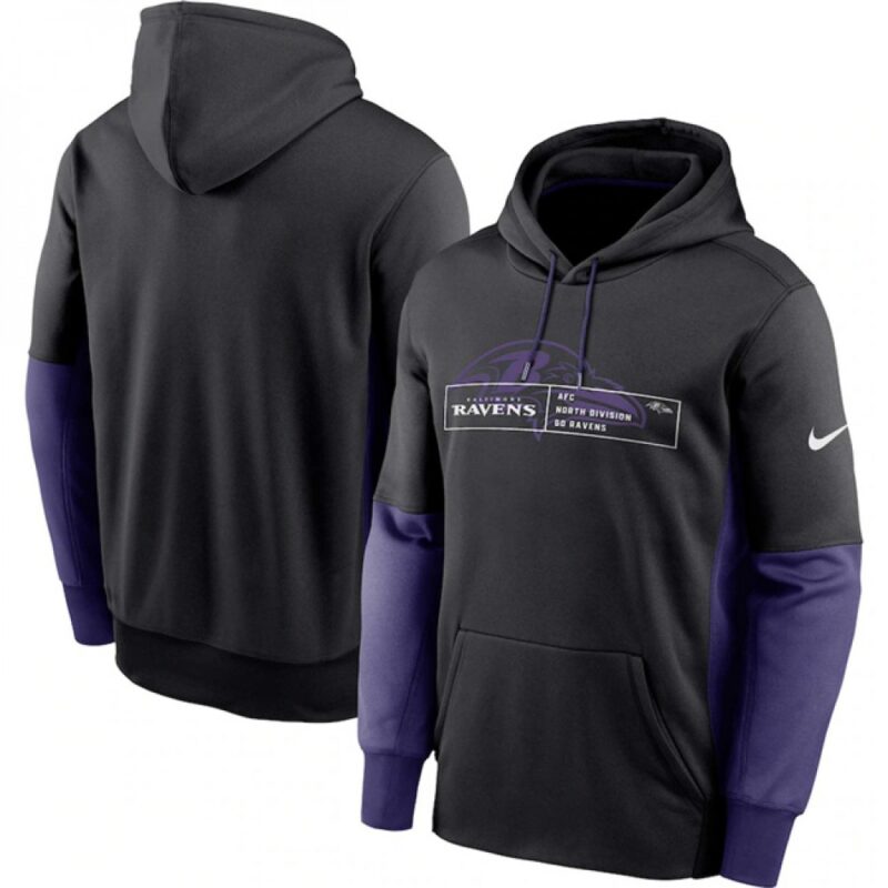 6862b207eb96f_1 Men's Baltimore Ravens Black Color Block Fleece Performance Pullover Hoodie