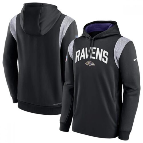 6862b21ba3be1_1 Men's Baltimore Ravens Black Sideline Stack Performance Pullover Hoodie 002