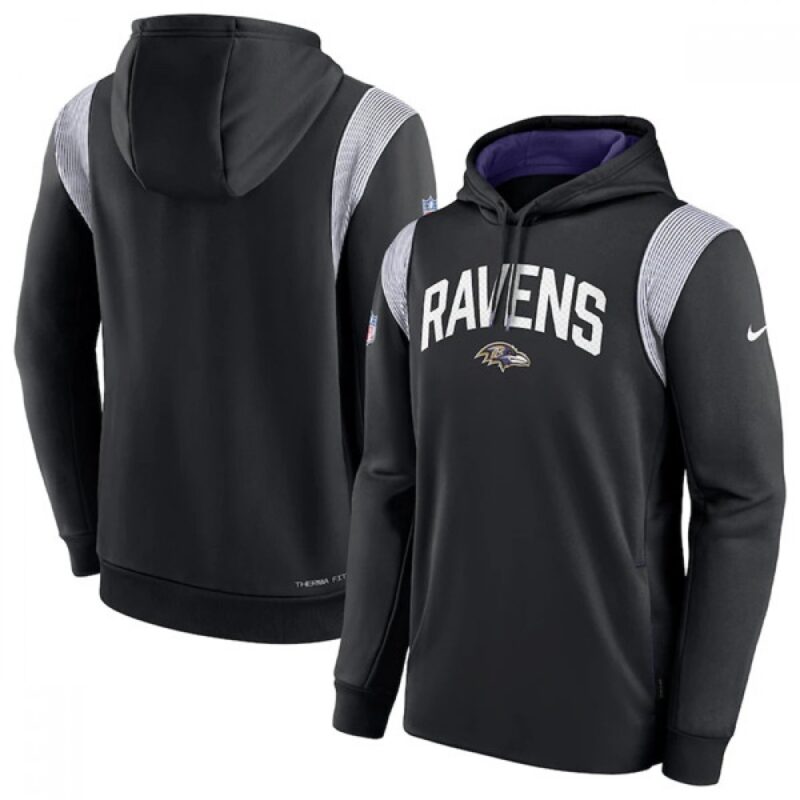 6862b21ba3be1_1 Men's Baltimore Ravens Black Sideline Stack Performance Pullover Hoodie 002