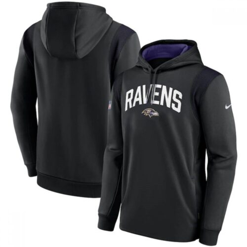 6862b21fef4a4_1 Men's Baltimore Ravens Black Sideline Stack Performance Pullover Hoodie 001
