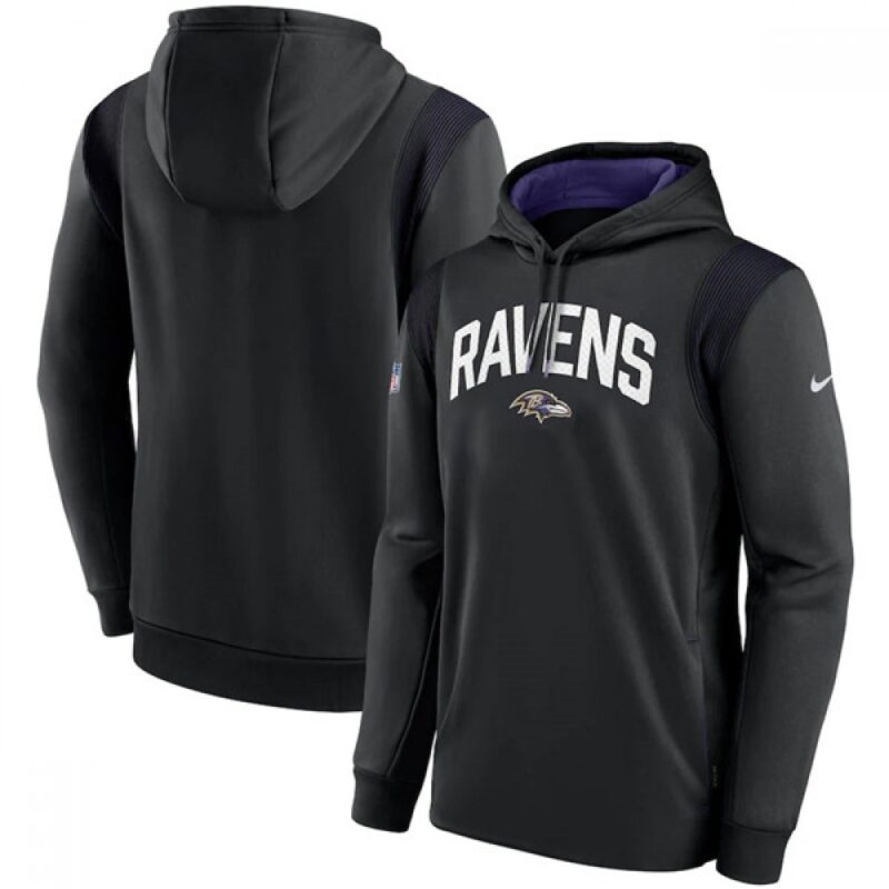 6862b21fef4a4_1 Men's Baltimore Ravens Black Sideline Stack Performance Pullover Hoodie 001