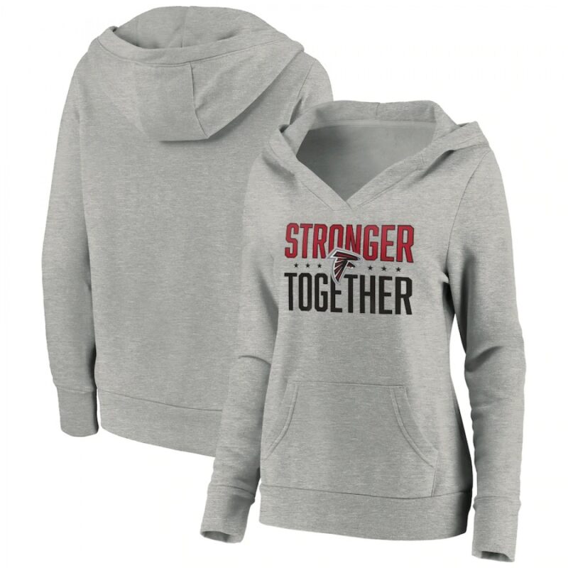 6862b23d2ebbc_1 Women's Atlanta Falcons Heather Gray Stronger Together Crossover Neck Pullover Hoodie(Run Small)