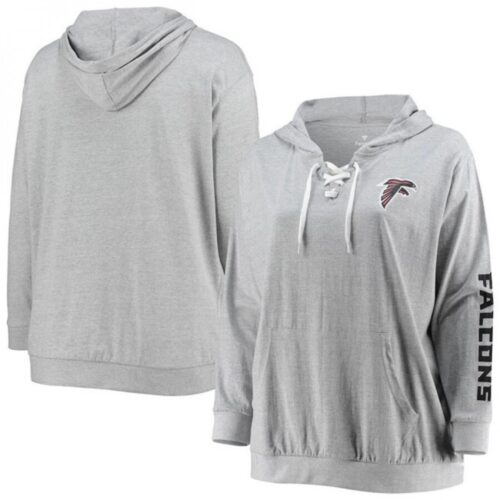 6862b24057e3b_1 Women's Atlanta Falcons Heathered Gray Lace-Up Pullover Hoodie