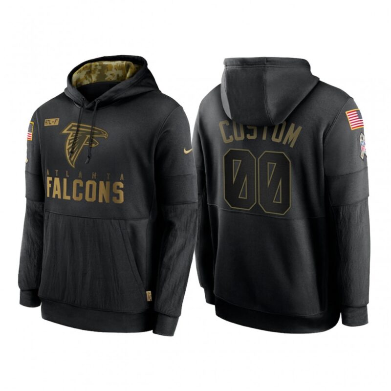 6862b54fa1e88_1 Men's Atlanta Falcons Customized 2020 Black Salute To Service Sideline Performance Pullover Hoodie