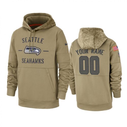6862c02325d4f_1 Men's Seattle Seahawks Customized Tan 2019 Salute to Service Sideline Therma Pullover Hoodie