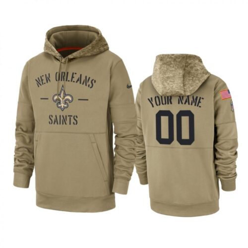 6862d394e2fff_1 Men's New Orleans Saints Customized Tan 2019 Salute to Service Sideline Therma Pullover Hoodie