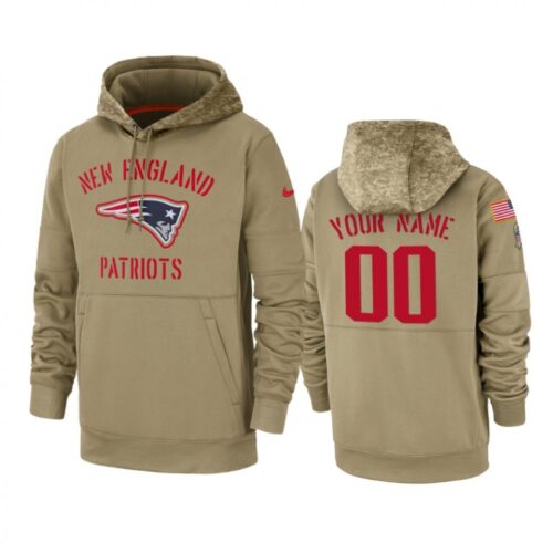 6862d57408590_1 Men's New England Patriots Customized Tan 2019 Salute to Service Sideline Therma Pullover Hoodie