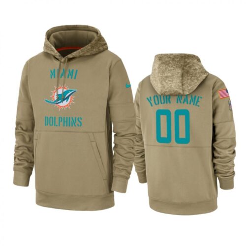 6862e1113b5a3_1 Men's Miami Dolphins Customized Tan 2019 Salute to Service Sideline Therma Pullover Hoodie
