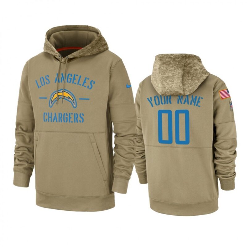 6862e3906993c_1 Men's Los Angeles Chargers Customized Tan 2019 Salute to Service Sideline Therma Pullover Hoodie