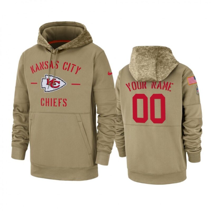 6862e9fbb2c3c_1 Men's Kansas City Chiefs Customized Tan 2019 Salute To Service Sideline Therma Pullover Hoodie