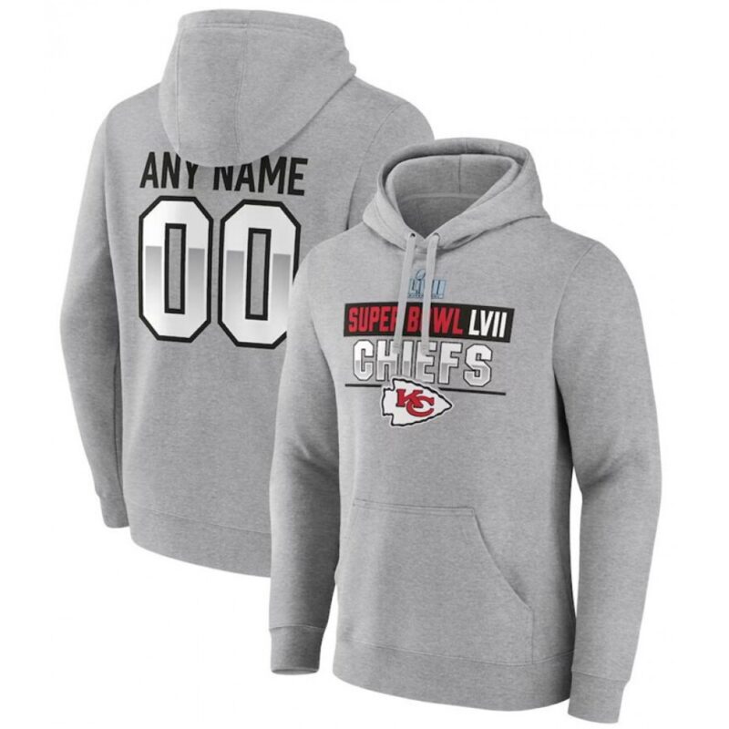 6862ebc0ef70e_1 Men's Kansas City Chiefs Active Player Custom Grey Super Bowl LVII Name & Number Pullover Hoodie