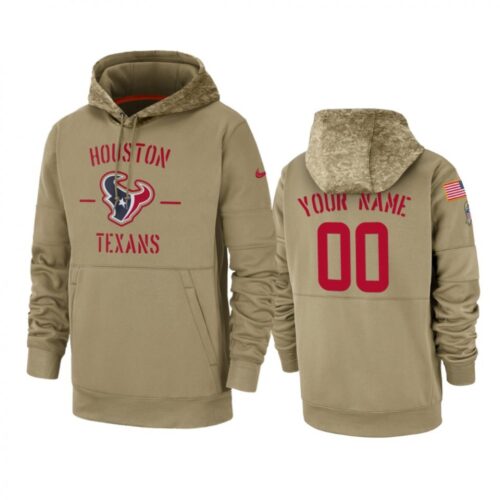 6862f34f7b65e_1 Men's Houston Texans Customized Tan 2019 Salute To Service Sideline Therma Pullover Hoodie