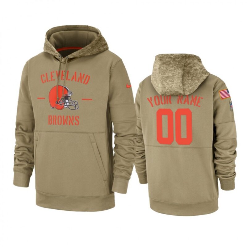686303fa96bf9_1 Men's Cleveland Browns Customized Tan 2019 Salute To Service Sideline Therma Pullover Hoodie
