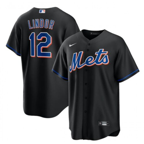 68631044b9fb0_1 Men's New York Mets #12 Francisco Lindor 2022 Black Cool Base Stitched Baseball Jersey