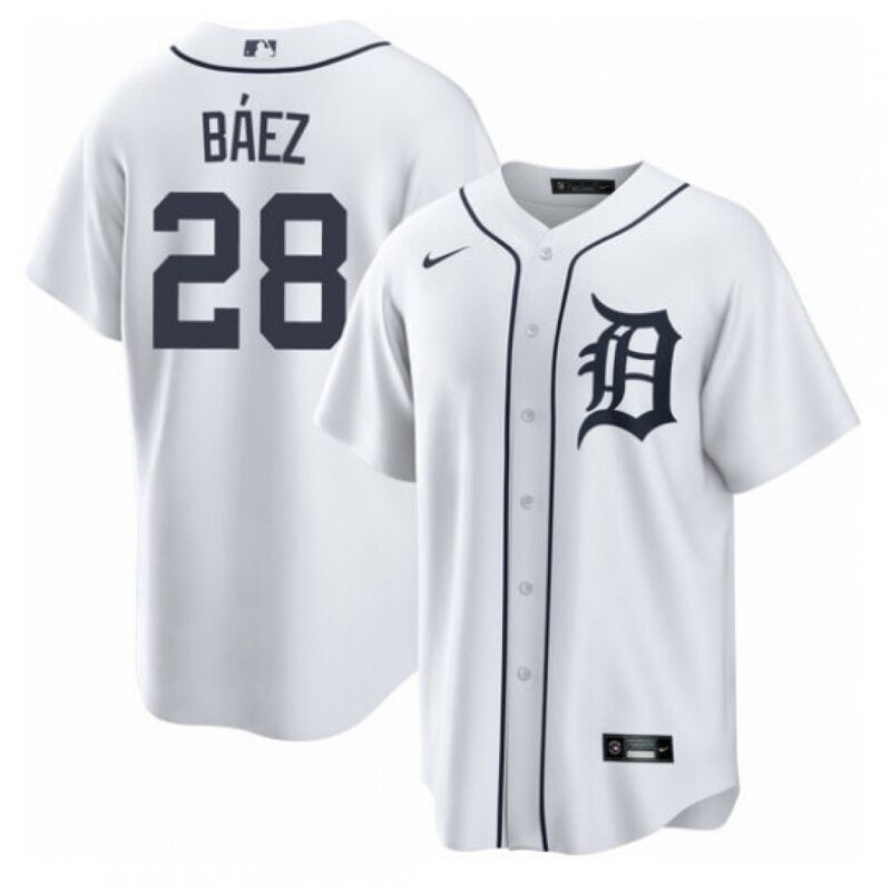 686310812e611_1 Men's Detroit Tigers #28 Javier Baez White Cool Base Stitched Jersey