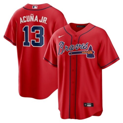 6863108d32f88_1 Men's Atlanta Braves #13 Ronald Acuna Jr. Red Alternate Replica PlayerJersey