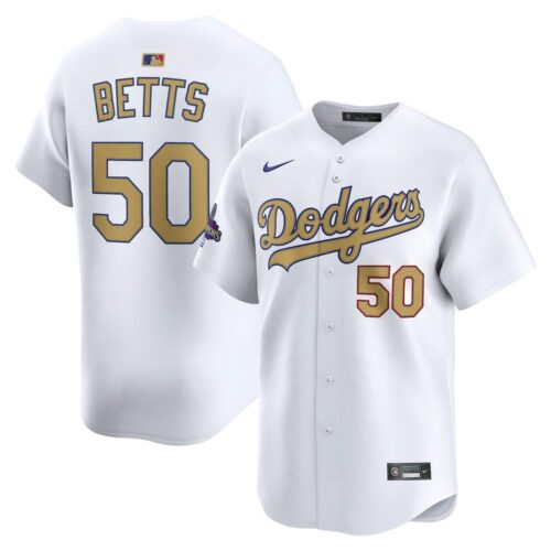 6863109a1f8e0_1 Men's Los Angeles Dodgers #50 Mookie Betts White 2025 Gold Collection Limited Jersey