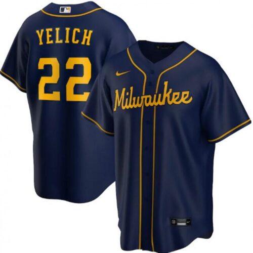 6863109d0819b_1 Men's Milwaukee Brewers #22 Christian Yelich Navy Cool Base Stitched Jersey