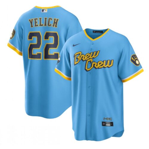 686310a05ce93_1 Men's Milwaukee Brewers #22 Christian Yelich 2022 Powder Blue City Connect Cool Base Stitched Jersey