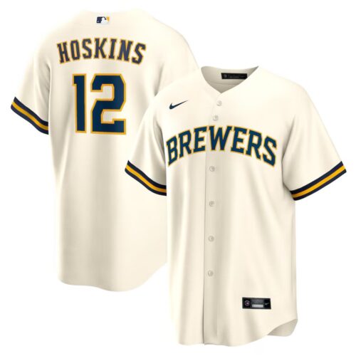 686310b65f43e_1 Men's Milwaukee Brewers #12 Rhys Hoskins Nike Cream Home Replica Player Jersey