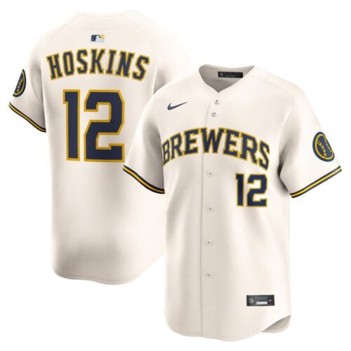 686310d120464_1 Men's Milwaukee Brewers #12 Rhys Hoskins Nike Cream Alternate Limited Player Jersey