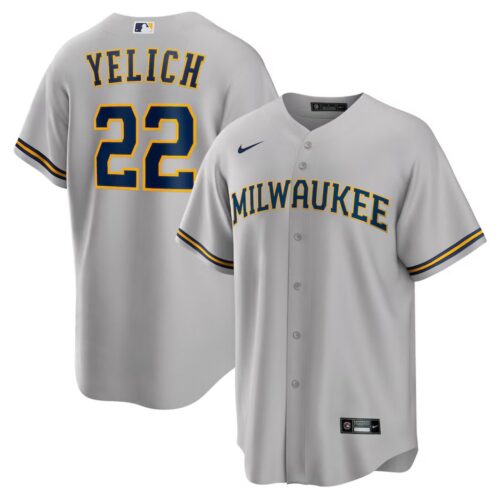 686310d7367ae_1 Men's Milwaukee Brewers #22 Christian Yelich Nike Gray Alternate Replica Player Jersey