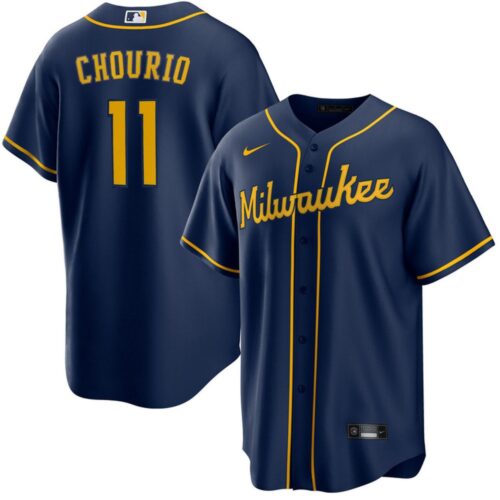 686310dd3bd26_1 Men's Milwaukee Brewers #11 Jackson Chourio Nike Navy Home Replica Jersey