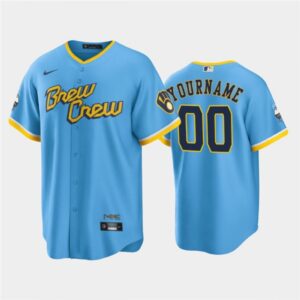 686310e027d54_1 Men's Milwaukee Brewers ACTIVE Player Custom 2022 Powder Blue City Connect Cool Base Stitched Jersey