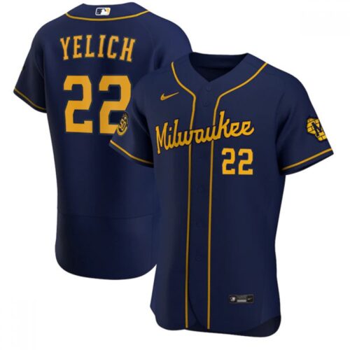 686310e7add2f_1 Men's Milwaukee Brewers #22 Christian Yelich Navy Alternate 2020 Stitched Jersey
