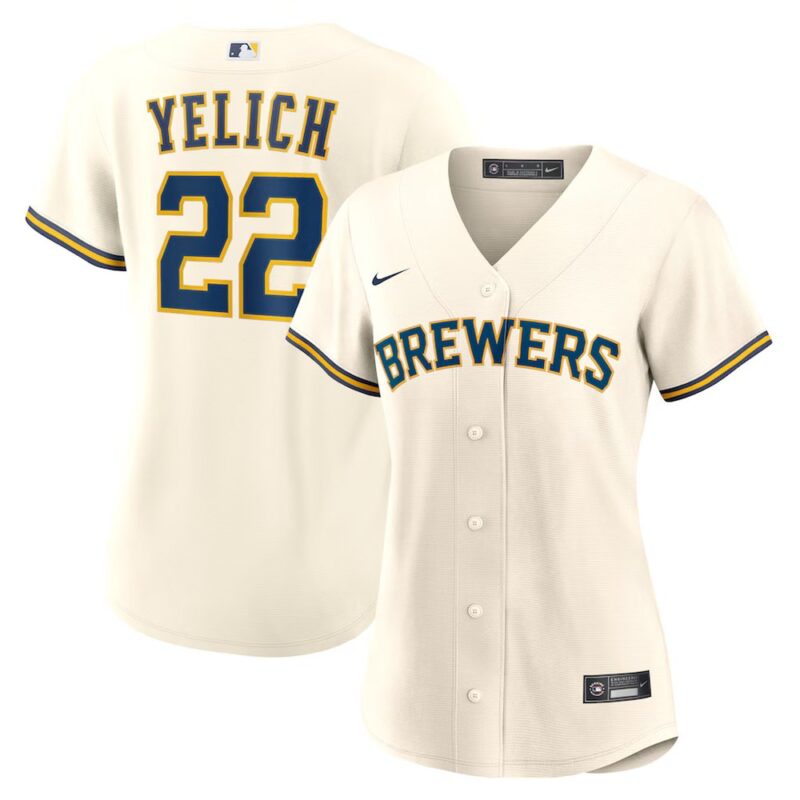 686310f53b16f_1 Women's Milwaukee Brewers #22 Christian Yelich Nike Cream Home Replica Player Jersey