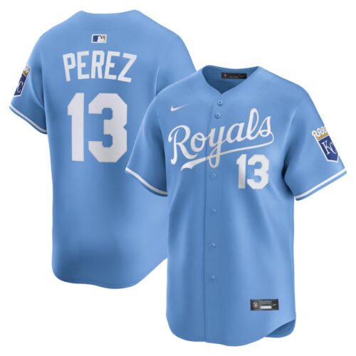 68631102be0a8_1 Men's Kansas City Royals #13 Salvador Perez Nike Light Blue Alternate Limited Player Jersey
