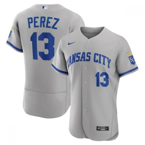 68631129ec705_1 Men's Kansas City Royals #13 Salvador Perez Grey Flex Base Stitched Jersey