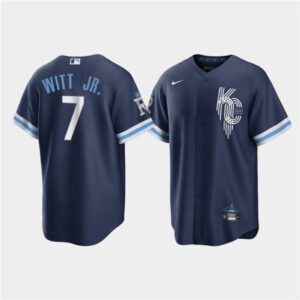 6863112f62377_1 Men's Kansas City Royals #7 Bobby Witt Jr. 2022 Navy City Connect Cool Base Stitched Jersey